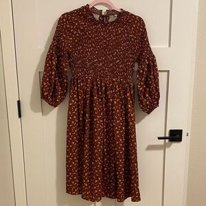 Brand New Brown Floral Midi Dress